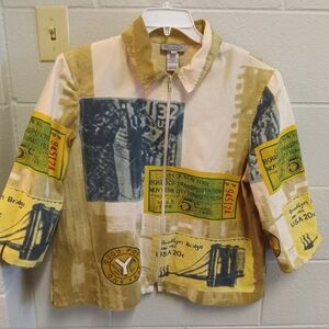 Stonebridge Front Zip Jacket 100% Cotton - New York theme Brooklyn Bridge, sz Lg